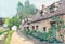 Cottage house watercolor painting at country side