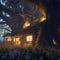Cottage overgrown with ancient trees. Surreal mystical fantasy artwork. Generative AI