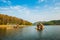 Cottage raft floating on river