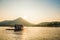 Cottage raft floating on river