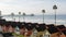 Cottages in Oceanside California USA. Beachfront bungalows. Ocean beach palm trees. Summer seascape.