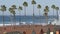 Cottages in Oceanside California USA. Beachfront bungalows. Ocean beach palm trees. Summer seascape.