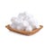 Cotton ball in bamboo basket on a white background.cotton ball for skin care and medical line