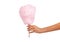 Cotton candy anyone. Cropped image of a woman holding some delicious candy floss while isolated on white.