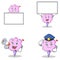 Cotton candy character set with board megaphone police