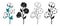 Cotton flower branch cartoon engraved ink stamp linear doodle set blossom fluffy fiber stem design