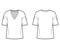 Cotton-jersey t-shirt technical fashion illustration with plunging V-neckline, elbow sleeves, dropped shoulders