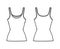 Cotton-jersey tank technical fashion illustration with scoop neck, close fit, tunic length. Flat outwear basic camisole