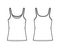 Cotton-jersey tank technical fashion illustration with scoop neck, relaxed fit, tunic length. Flat outwear camisole
