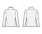 Cotton jersey top technical fashion illustration with turtleneck, tunic length oversized body long sleeves flat.