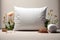 Cotton pillow mockup with flowers Rustic linen pillowcase mock up for design presentation, AI Generated