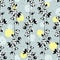 Cotton plant seamless pattern on gray polka dot  background