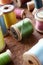 Cotton reels on table top