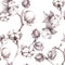 Cotton - stalk plants with seed pods. Seamless pattern. Wallpaper. Use printed materials, signs, posters, postcards, packaging.