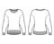 Cotton-terry sweatshirt technical fashion illustration with relaxed fit, crew neckline, long sleeves. Flat jumper