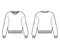 Cotton-terry sweatshirt technical fashion illustration with relaxed fit, crew neckline, long sleeves. Flat jumper