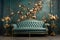 Couch sitting in front of a blue wall. Vintage baroque style interior