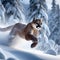 Cougar sprints across snowy mountains