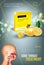 Cough Drops ads. Vector 3d Illustration with lemon pills for throat.