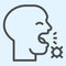 Cough man and virus infection line icon. Coughing transmitting Covid-19 bacteria outline style pictogram on white