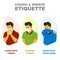 Cough and sneeze etiquette, medical advice to coughing and sneezing without spreading disease illustration.