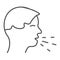 Cough thin line icon, coronavirus epidemic concept, Sick man coughing sign on white background, flu or covid-19 symptom