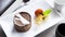Coulant. Molten chocolate cake is a popular dessert that combines the elements of a flourless chocolate cake and a soufflé.