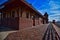 Council bluffs Iowa rails west museum 1899 depot with a passing freight train