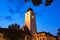 Council Tower of Sibiu at blue hour, with a few hazy clouds in the sky - famous landmark in Sibiu, Romania