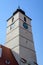 The Council Tower Turnul Sfatului towards clear blue sky  in the old city center of Sibiu, in Transylvania Transilvania region