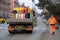 COUNCIL WORKER SPREADING DUE TO SLIPPER ROAD