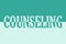 Counseling, icon. Logo. Colorful typography banner with single word. Text caption, art lettering, creative green color split font