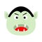 Count Dracula head face. Cute cartoon kawaii vampire character with fangs. Big mouth, tongue. Happy Halloween. Baby greeting card