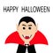 Count Dracula head face wearing black and red cape.