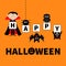 Count Dracula, monster, spider, bat, owl holding letters. Happy Halloween. Text with pumpkin. Cute cartoon scary silhouette