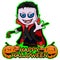 Count Dracula wishes Happy Halloween on an isolated white background