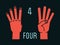 Count on fingers. Number four. Gesture. Stylized hands with index, middle, ring and little fingers up. Vector