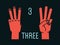 Count on fingers. Number three. Gesture. Stylized hands with index, middle and ring fingers up. Vector.