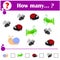 Count how many items and write the result. Insects ladybug, grasshopper, fly, snail