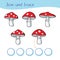 Count, join and write. Stock Illustration Five fly agaric mushrooms with different number of white spots