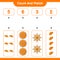 Count and match, count the number of Summer Hat, Orange, Ship Steering Wheel, Sea Shells and match with the right numbers.