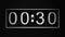 Countdown from 1 minute to 0 seconds on a mechanical clock with the metal gears behind the dials, square frame against black backg