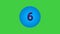 Countdown animation number 10 to 1 in gradient blue color ball on green screen. cartoon animation number