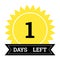 Countdown of days. Number 1 of days left to go. Promotional banner. Price offer promo deal timer, one day only. Stylized