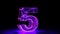 Countdown glowing numbers. Glitch effect. Purple. Futuristic volumetric figures 3D