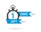 Countdown with left 1 day. Timer with one day go. Clock with count to sale. Banner, sticker, badge for discount. Special promotion