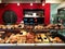 Counter with fresh pastries and bakery products