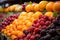 Counter in a store. Vibrant Fruit Market. A Feast of Colorful Fruits and Juicy Berries Await You.