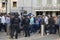 Counter terrorism cops stand guard in front of Yankee Stadium in the Bronx NY