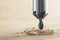 Countersink drill bit make sink in hole for screw in wooden oak plank